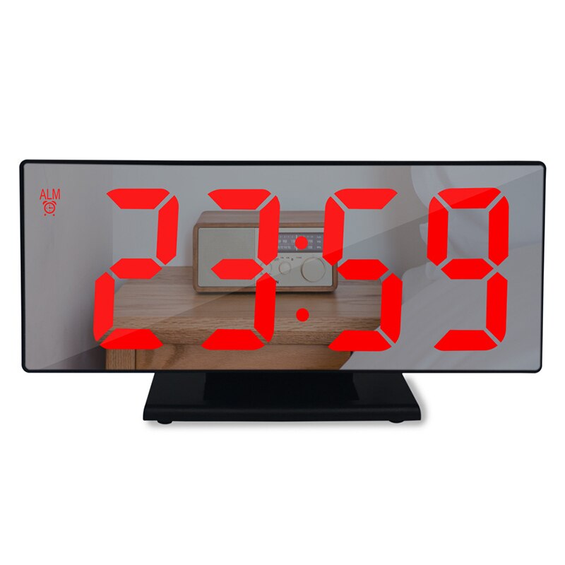 Bedside Mirror Alarm Clock LED Digital Time Display Snooze Temperature Adjustment Light Battery Operated Makeup Mirror Clock: F