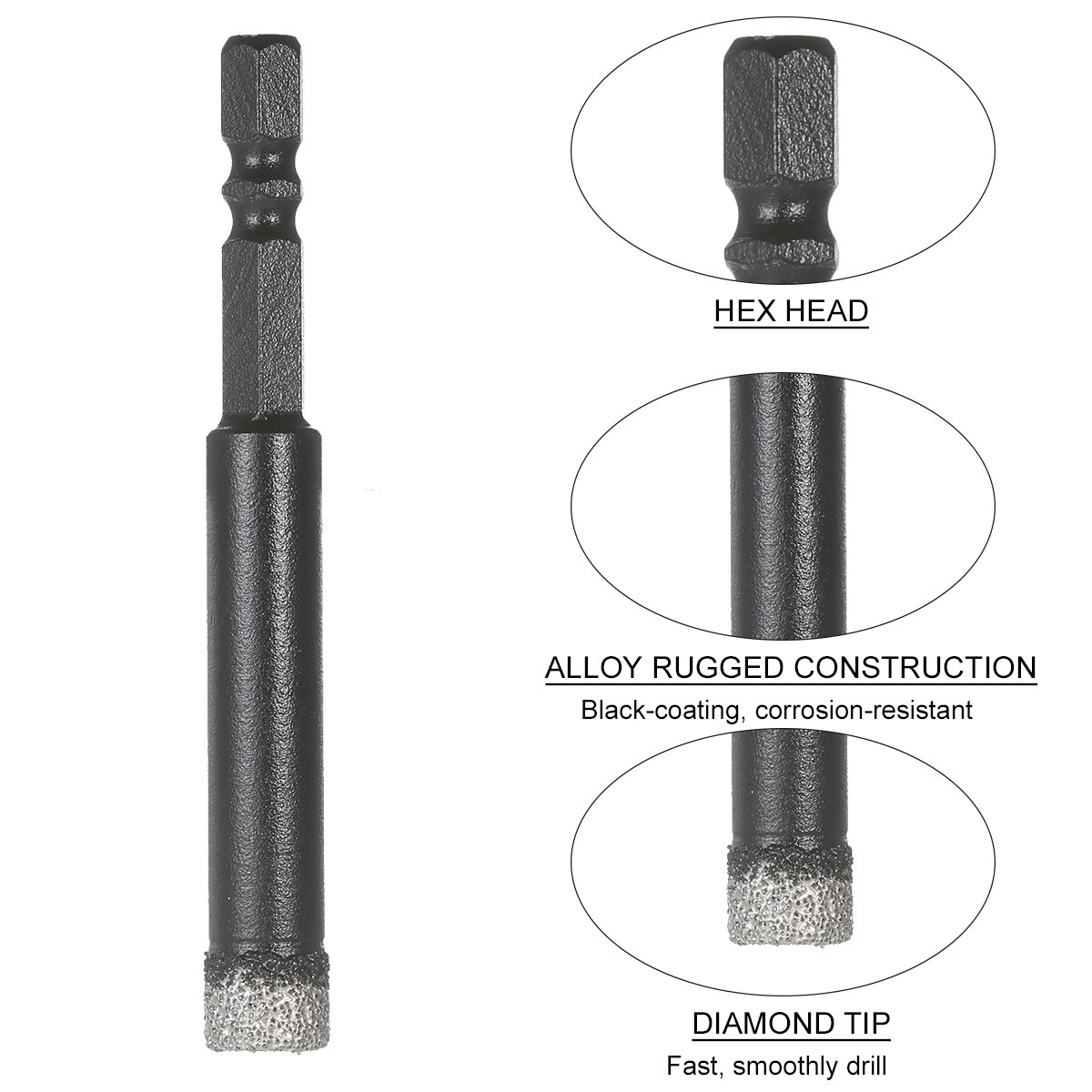 KKmoon Dry Diamond Hole Saw 4-Piece Drill Bit Set 6mm 8mm 10mm 12mm with Hex Head Cooling Wax for Porcelain Tile Hole Saw