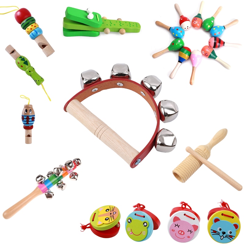 2020 bambini in legno sonaglio giocattolo strumenti musicali musica Handbell in legno giocattoli bambino colorato musica suono giocattolo