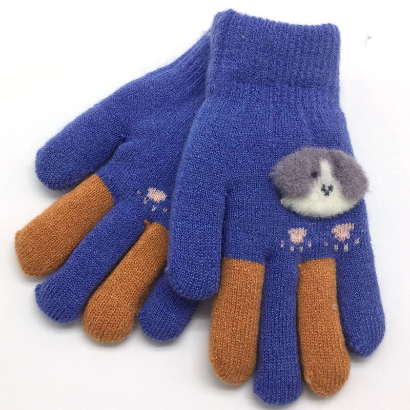 Für 5-9-jahr Kind Karikatur fingerspitzen tragen doppel schicht handschuhe schöNe kreative mädchen warme handschuhe: Blau mit Hund