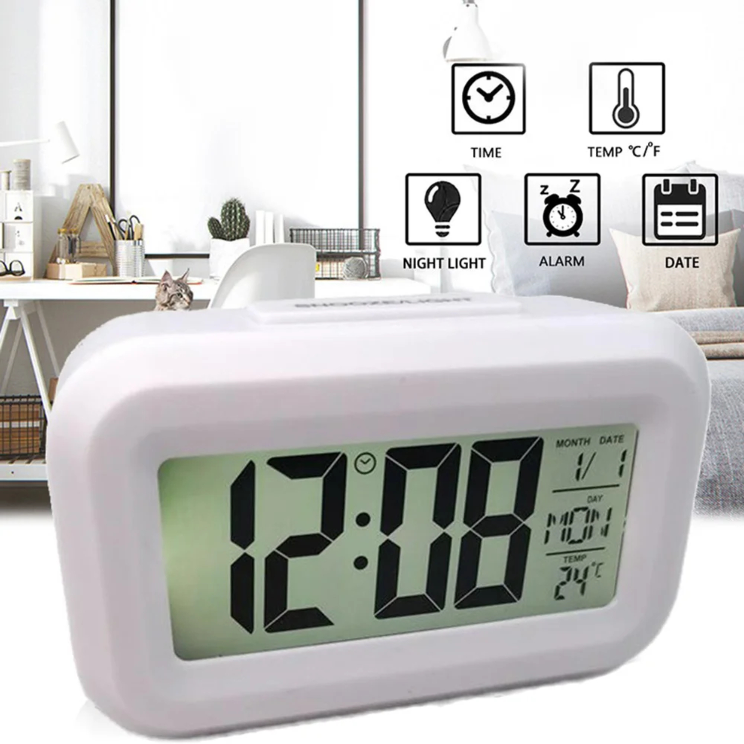 Reloj despertador Digital, alarma Digital electrónica, relojes de mesa de escritorio, retroiluminación de oficina, reloj calendario con repetición