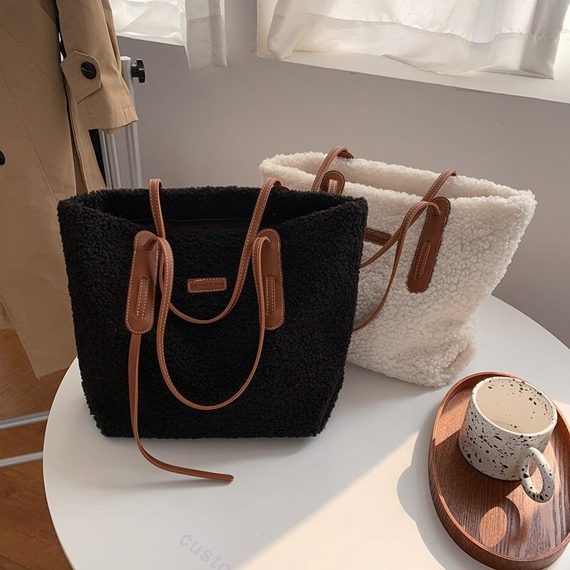 Sacs à main en fausse fourrure pour femmes, grand sac à bandoulière de luxe, fourre-tout pour dames, hiver