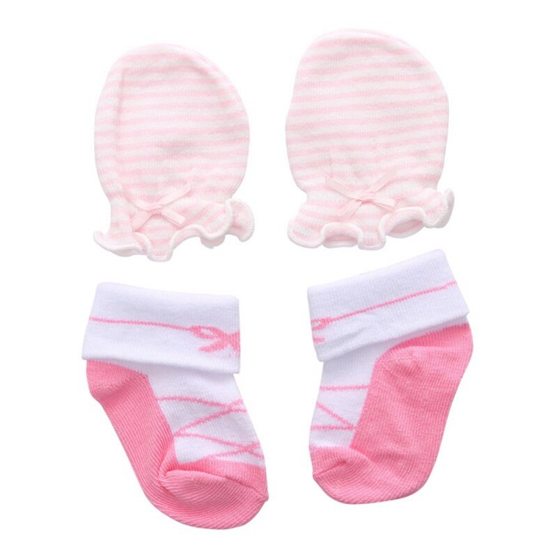 Kids Girls Socks Gloves Sets Casual Newborn Baby Girl Striped Bow-knot Non-Slip Cotton Socks And Gloves Set: C