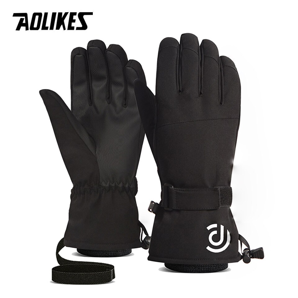 Aolikes Mannen Vrouwen Winter Ski Handschoenen Waterdicht Ultralight Snowboard Handschoenen Motorrijden Sneeuw Warm Houden Winddicht Handschoenen: Black / L