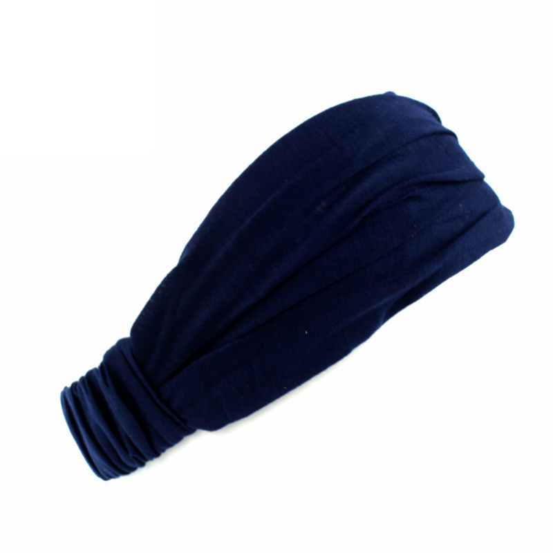 zomer dames effen katoenen hoofdband elastische brede zachte meisjes sport yoga geknoopte hoofdband hardloopzweetband voor tennisgymnastiek: Marineblauw