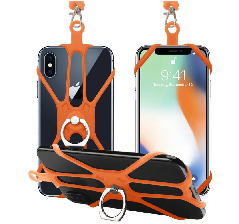Lanière universelle pour téléphone Silicone sport sangle de téléphone portable longes de téléphone porte-anneau: orange