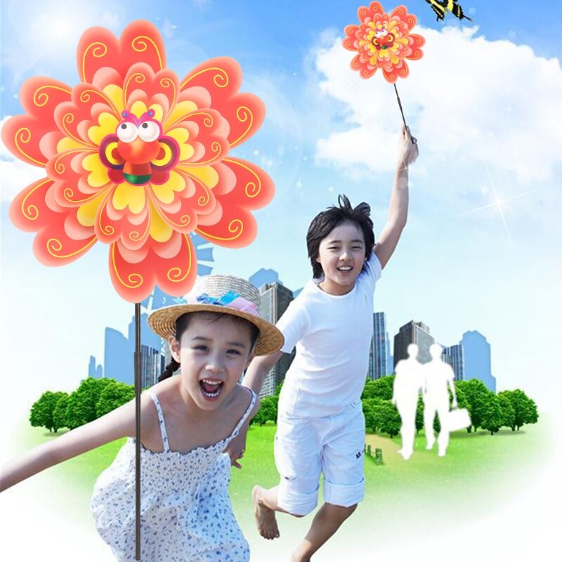 nueva flor de doble capa molino viento Spinner Pinwheel niños juguetes patio jardín decoración