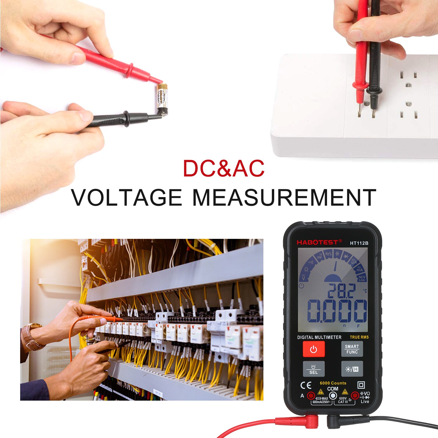 6000 Counts Digital Multimeter Voltmeter Ammeter Ohmmeter Tester AC/DC Test Diode Frequency Capacitance Continuity NCV Live Line