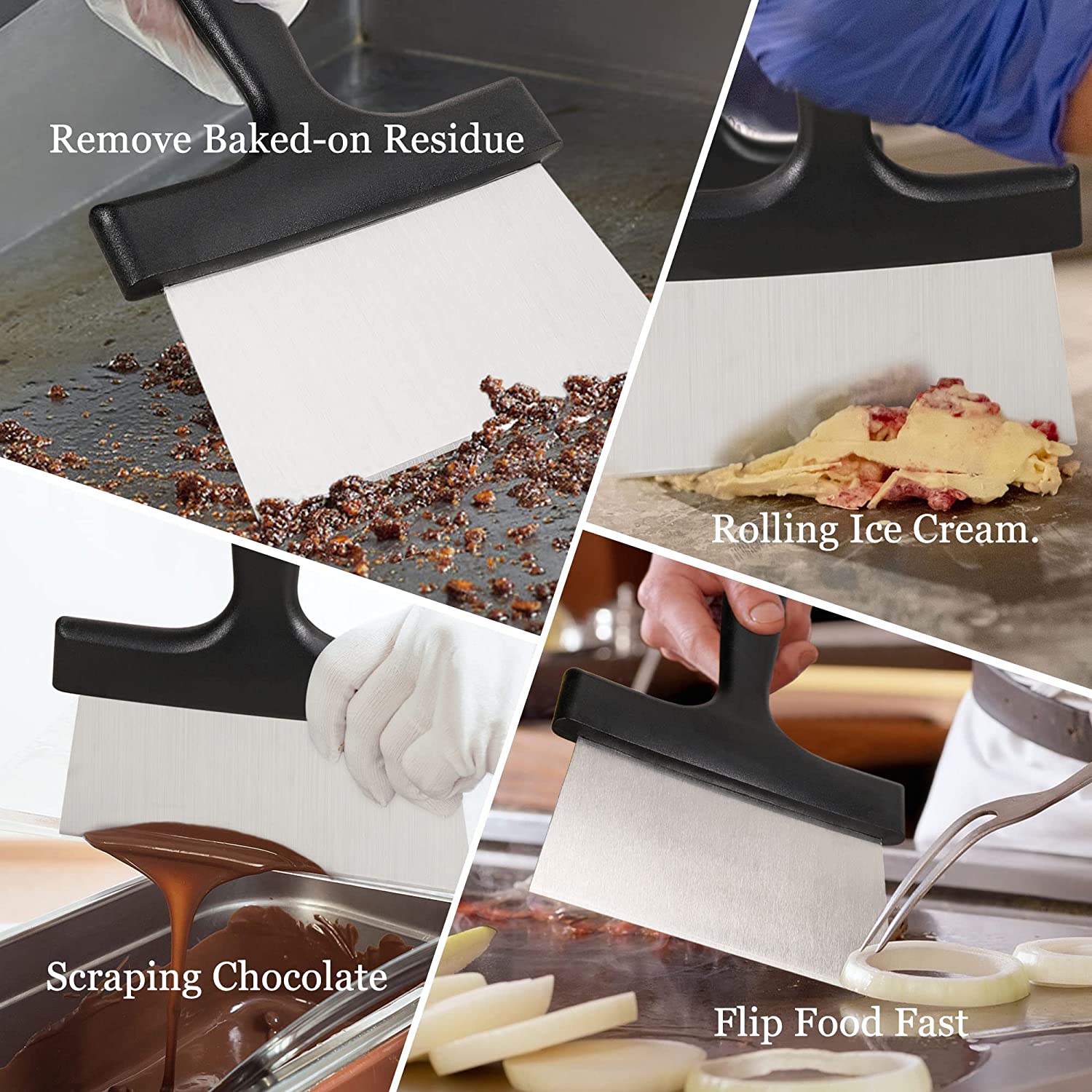 PizzAtHome Grill Scraper 6.4 Inch Stainless Steel Griddle Scraper Teppanyaki BBQ Blackstone Griddle Versatile Food Scraper