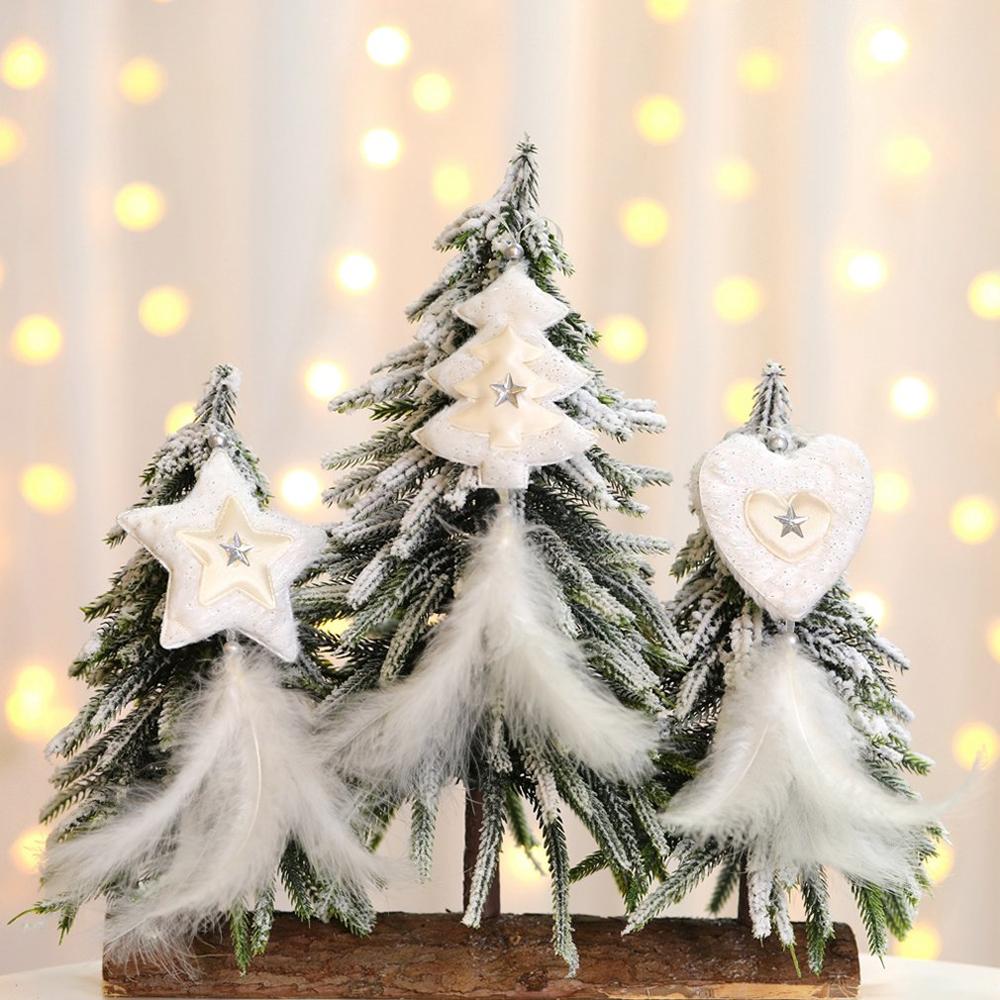 Creatieve Kerst Decoraties Ornamenten Witte Veer Ster Hart Kerstboom Opknoping Hangers Kerstversiering