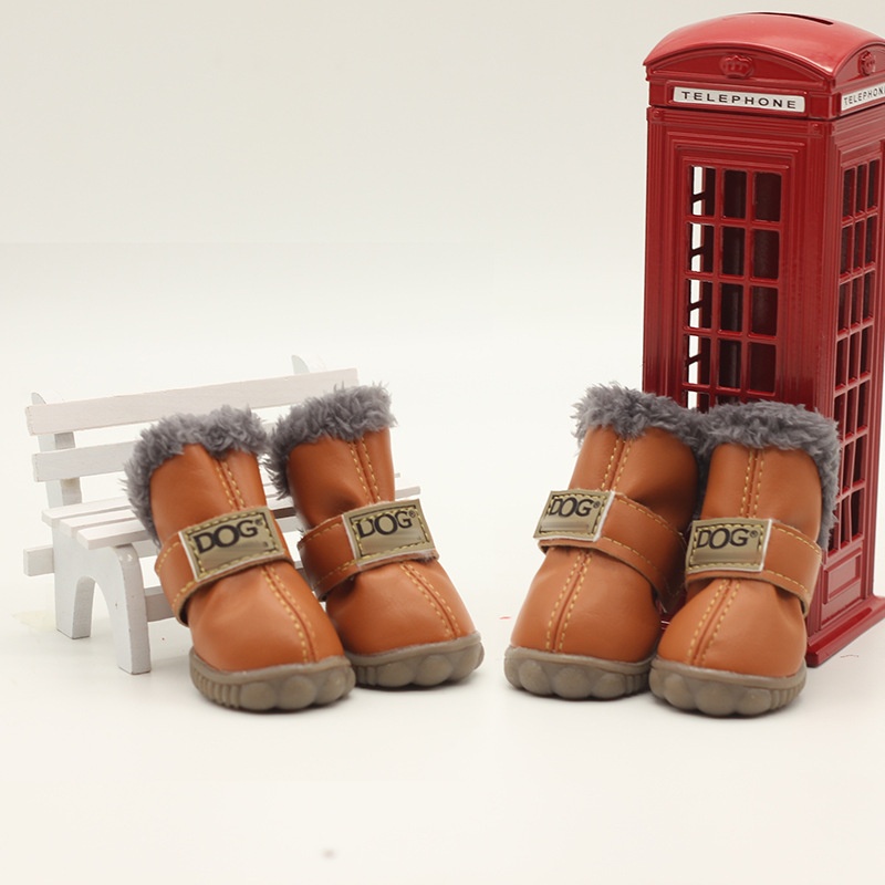 Leather Dog Snow Boots Waterproof Chihuahua Pug Shoes Pet Supplies 4 Pcs/set Winter Pet Dog Shoes For Small Dogs Cats Super Warm