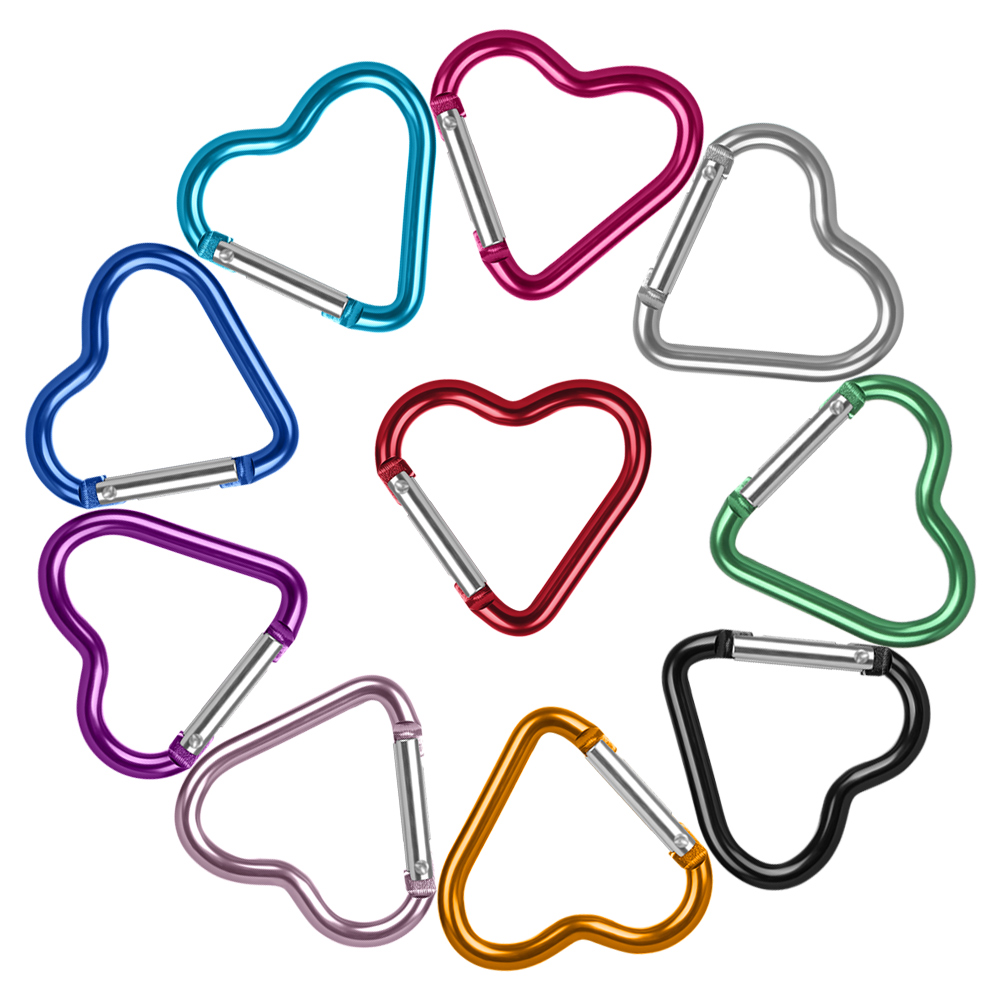 3pcs/set Heart-shaped Aluminum Carabiner Key Chain Clip Outdoor Keyring Hook Water Bottle Hanging Buckle Travel Kit Accessories