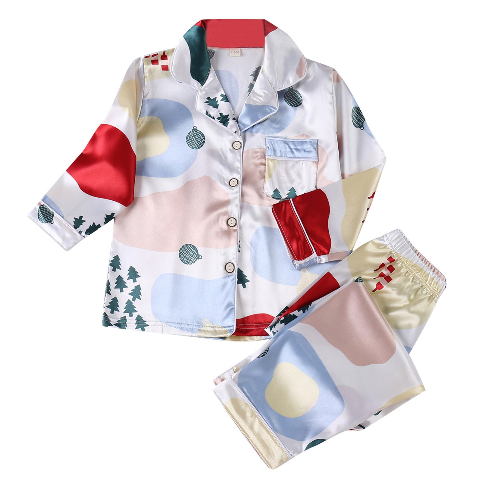 2Pcs Kid Baby Boy Meisje Zijden Pyjama Set Nachtkleding Nachtkleding Lente Herfst Print Outfit Set Lange Mouw + broek Nachtkleding: WHITE / 1-2T