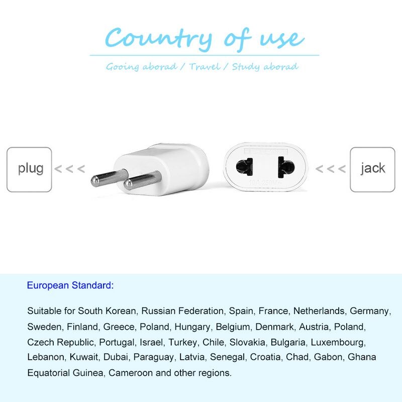 1/5/10 stk eu støpsel oss til eu adapter 250v 10a 4.8mm japan cn kr reiseadapter elektrisk strømplugg stikkontakter stikkontakt ce