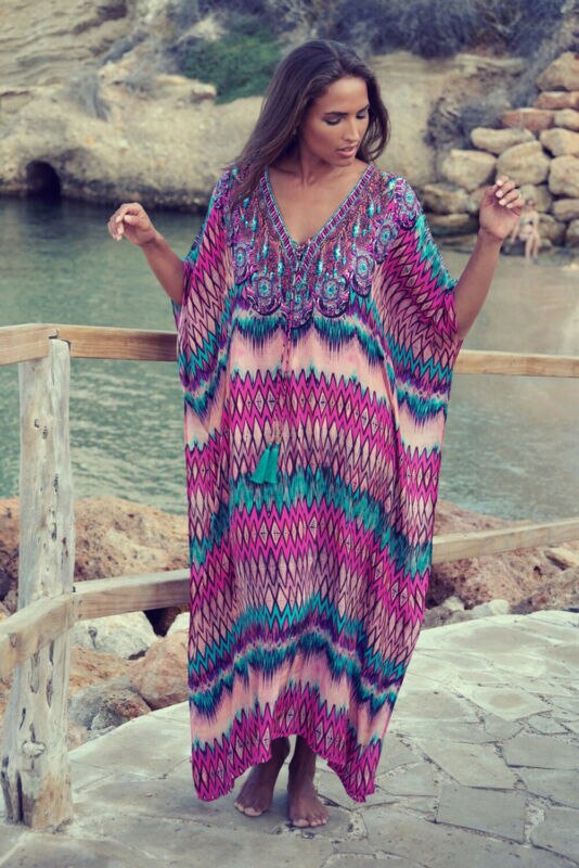 Dames boho retro bloemenprint bikini cover-up met franjes en kwastjes zomer halflange chiffon cardigan enkellange kimono cape