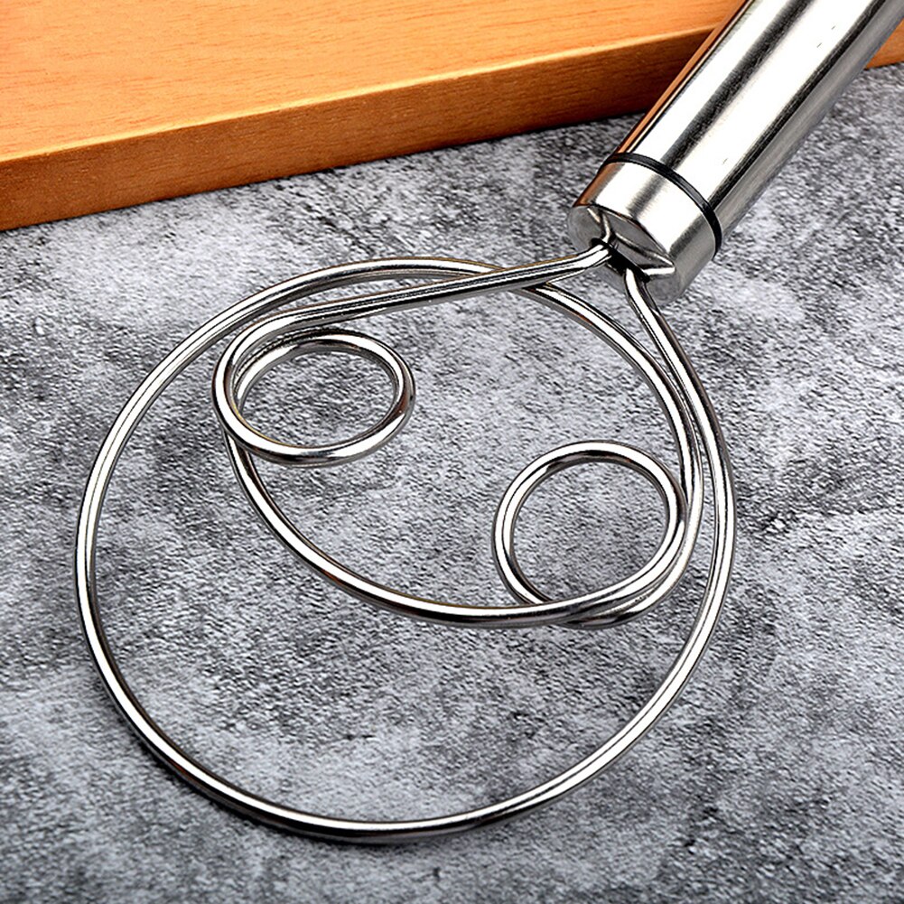 Egg Beater Flour Coil Agitator Danish Whisk Stick Stainless Steel Handle Blender Diy Bread Dough Bakeware Stainless Steel Gadget