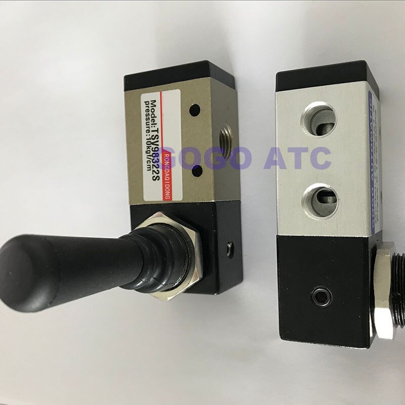 2 position 3 way Pneumatic hand control valve 1/4 1/8 BSP 98321/TSV98322-S/M spring loaded return Mechanical lock Manual valve