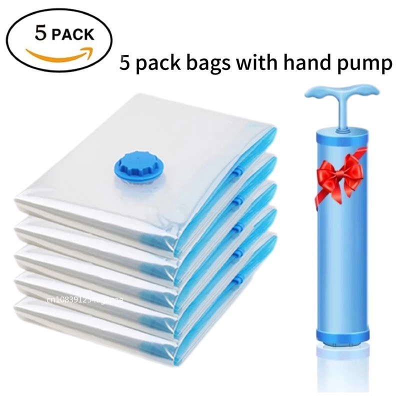 3/5PCS Vacuum Storage Bags For Clothes,Bedding,Space Saving Bags Storage Vacuum Seal Packet,Folding Compressed Organizer Bag: M / Pink
