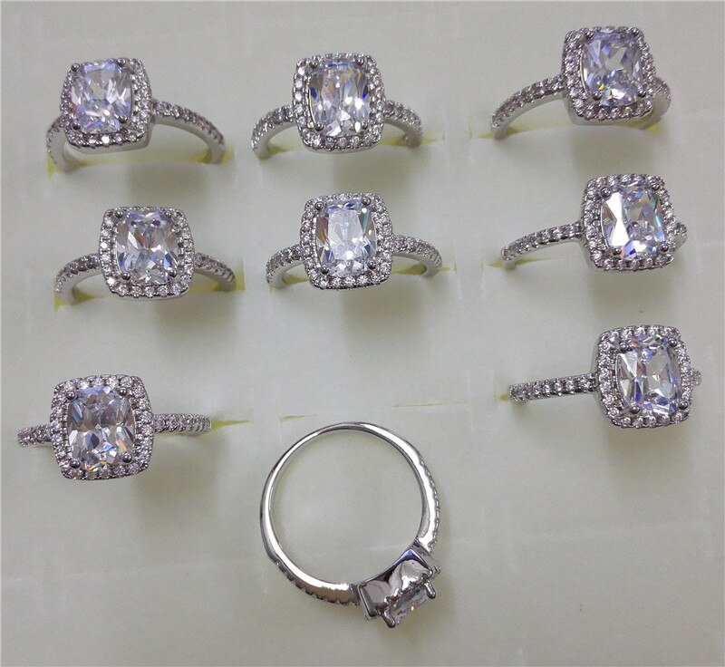 CC obrączki dla kobiet S925 srebrny kolor cyrkonu prostokąt biały kamień regulowany rozmiar pierścionek zaręczynowy Bijoux Femme CC595