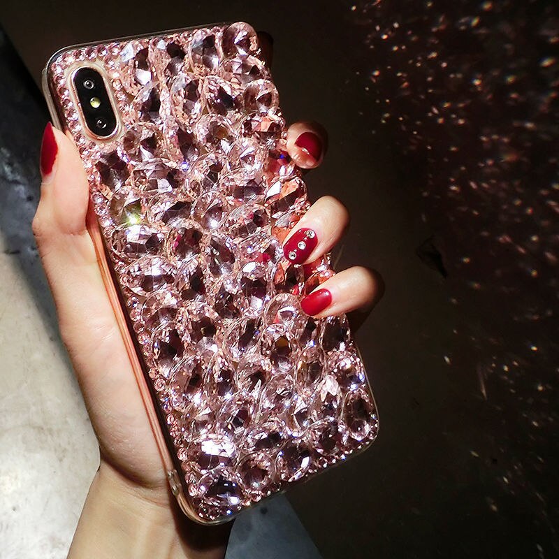 Funda de teléfono para IPhone 11 XR 7 8 11 Pro Max X XS Max Plus 6 6s, funda de lujo para teléfono móvil, funda completa de diamantes de imitación anticaídas: IPhone 6 6s / Rosa