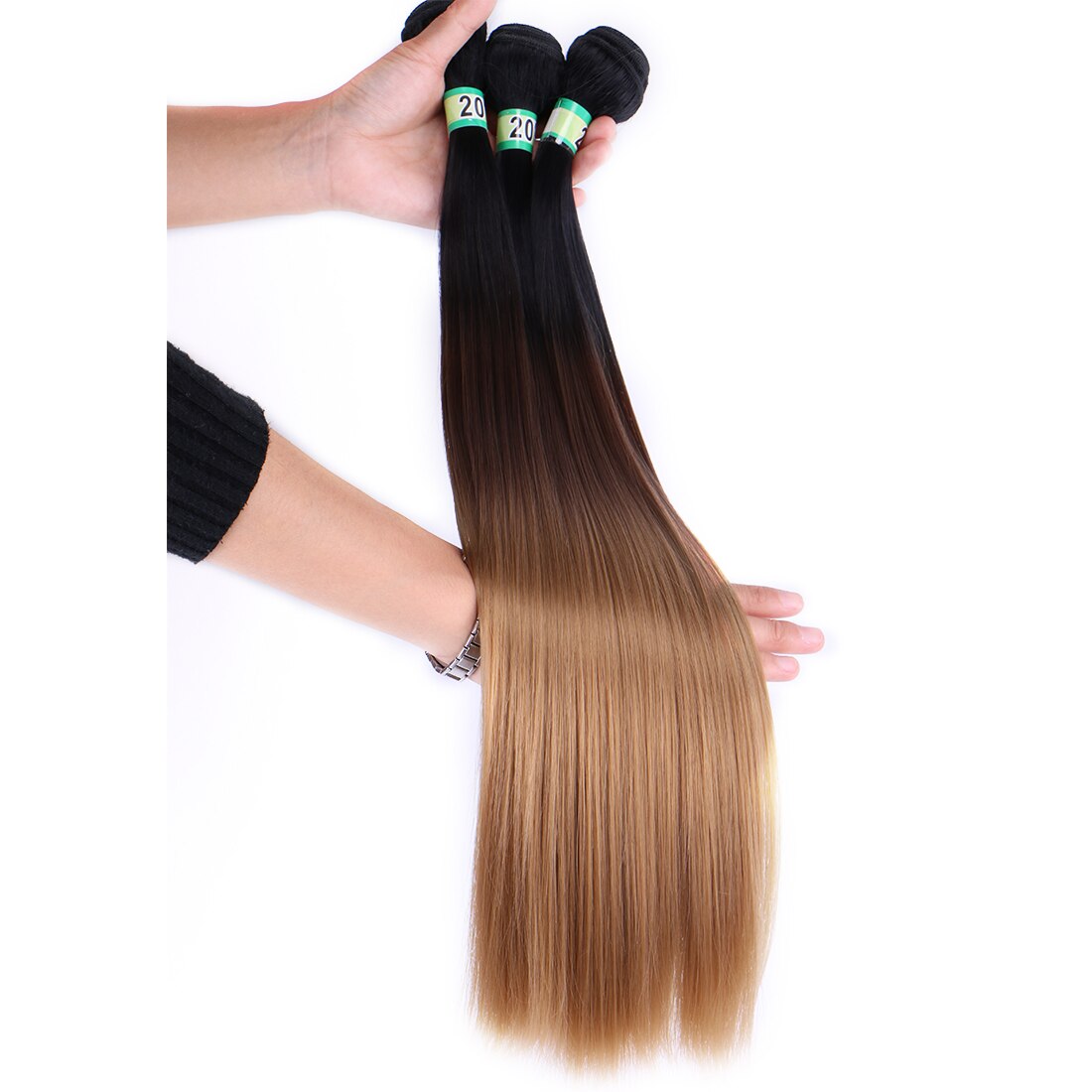 ANGIE Synthetic Hair Weave Three Tone Ombre Hair Bundles Silky Straight Hair Extensions for Black Women