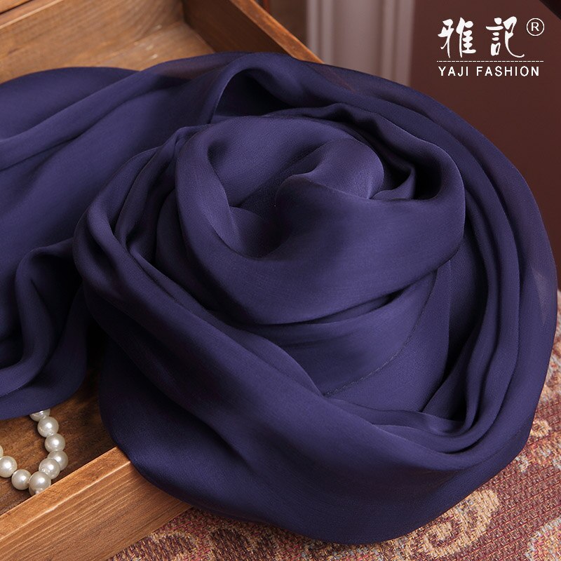 100% real lenço de seda azul escuro feminino natural seda chiffon cachecol xales de seda envolve para senhoras sólida foulard femme senhora