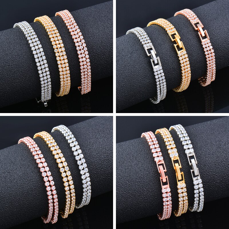 Sinleery Tennis Armband Met Shining Aaa Zirconia Rose Goud Zilver Kleur Armbanden Voor Vrouwen Sieraden SL059 Ssf