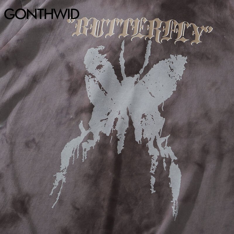 GONTHWID-camisetas con estampado de mariposa desgastado para hombre, ropa de calle Harajuku, Hip-Hop, informal, de algodón, manga corta