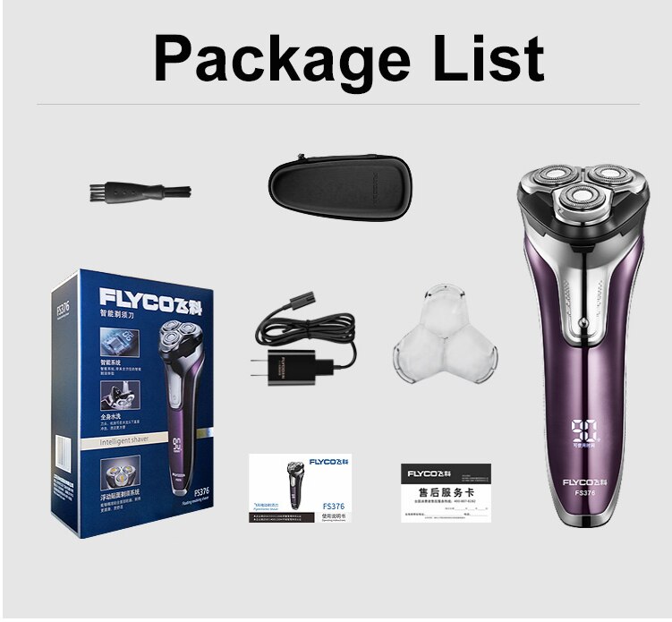 Flyco  fs376 elektrisch scheerapparaat, 3d zwevende koppen, draagbaar, oplaadbaar, wasbaar, led-lampje, snel opladen, drievoudige scheerkop, scheerapparaat