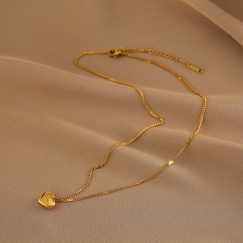 Høj kvalitet 316l rustfrit stål guld farve kærlighed hjerte halskæder til kvinder chokers trend festival fest smykker