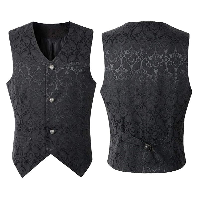 Vuxna män vintage väst väst viktoriansk svart steampunk stil gotisk jacquard svala topp ädel kostym för mäns kavaj kostym
