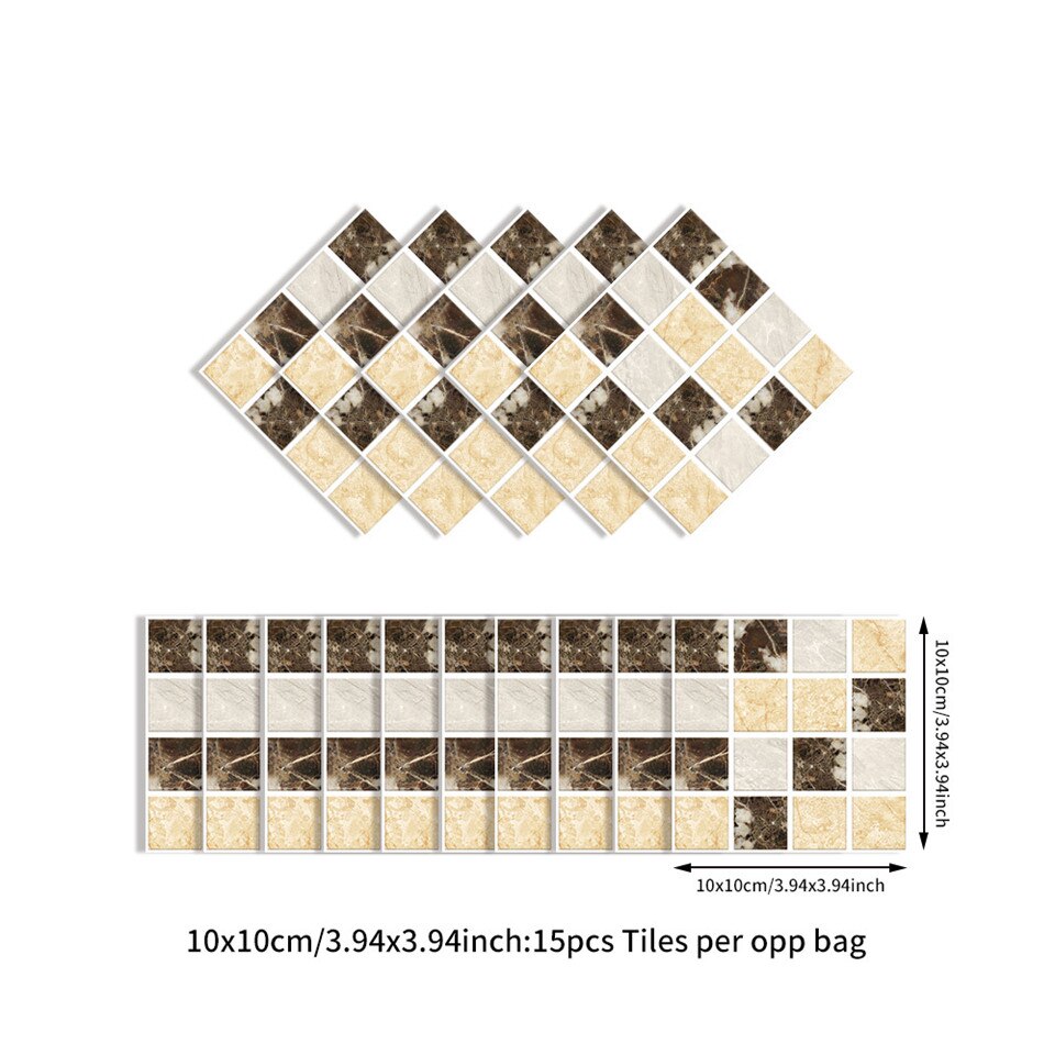 10*10cm*15 stk mosaik vægklistermærker dekorativ krystalfilm badeværelse køkken oliefast selvklæbende vinyl tapet hjem: Sj -09