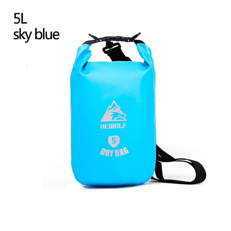 Bolsa impermeable al aire libre Camping buceo compresión natación playa almacenamiento flotante a la deriva portátil impermeable bolsa de cubo PVC: 5Lskyblue