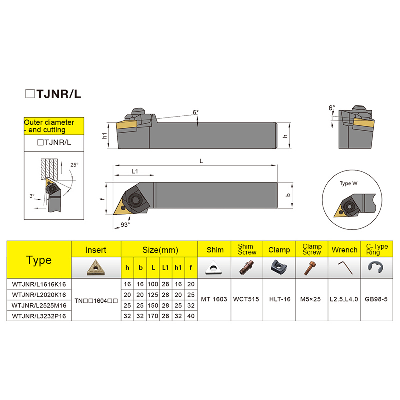 WTJNR1616 WTJNR2020 WTJNR2525 WTJNR3232 External Turning Tool WTJNR WTJNL Lathe Bar Turning Holder CNC Cutting Tool Cutter Bar