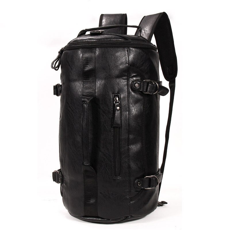 Handsome PU Men's Long-Distance Travel Large-Capacity Backpack Solid Color Retro Style Transport Backpack: Default Title