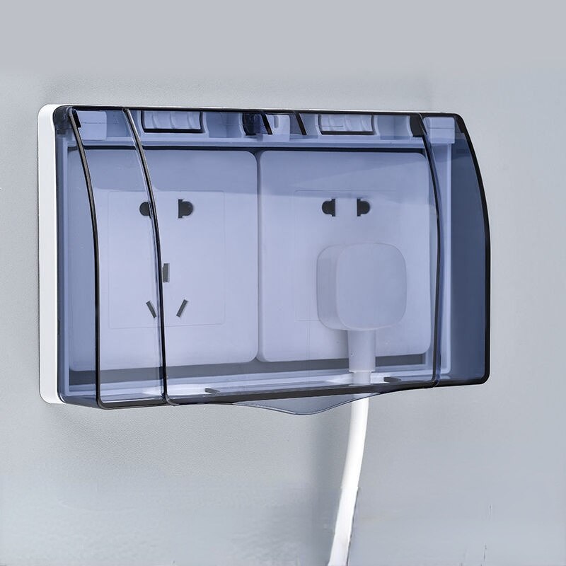 Double Socket Waterproof Box Bathroom Toilet Two Position Switch Protective Cover Safety Anti Mistouch Switch Plate Covers Paste: 2 bits grey