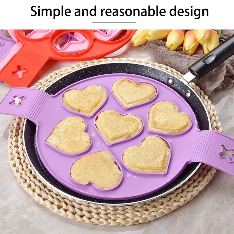 Pannenkoek Maker Hart/Ster/Ronde Vormige 7 Gaten Anti-aanbak Siliconen Bakvorm Ring Gebakken Ei Voor Familie Koken keuken Gereedschap