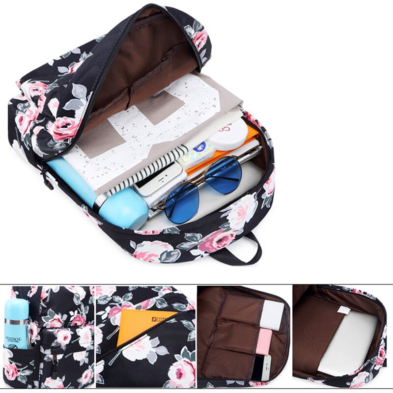 Aosbos 3 stks/set Afdrukken Canvas Schooltassen voor Tienermeisjes Bloemenprint Rugzakken Vrouwelijke Schooltas mochila escolar