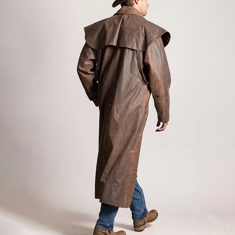 Wepbel cowboy læder duster coat vintage stil vinter frakke fuldærmet retro inverness greatcoat steampunk ridejakke