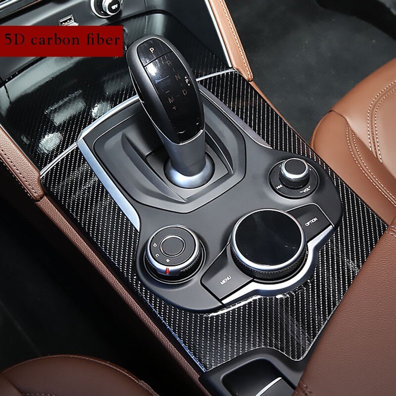 5d kulfiber dekoration klistermærke dækning trim til alfa romeo giulia bil interiør central kontrol gearskift panel bil styling: Blå