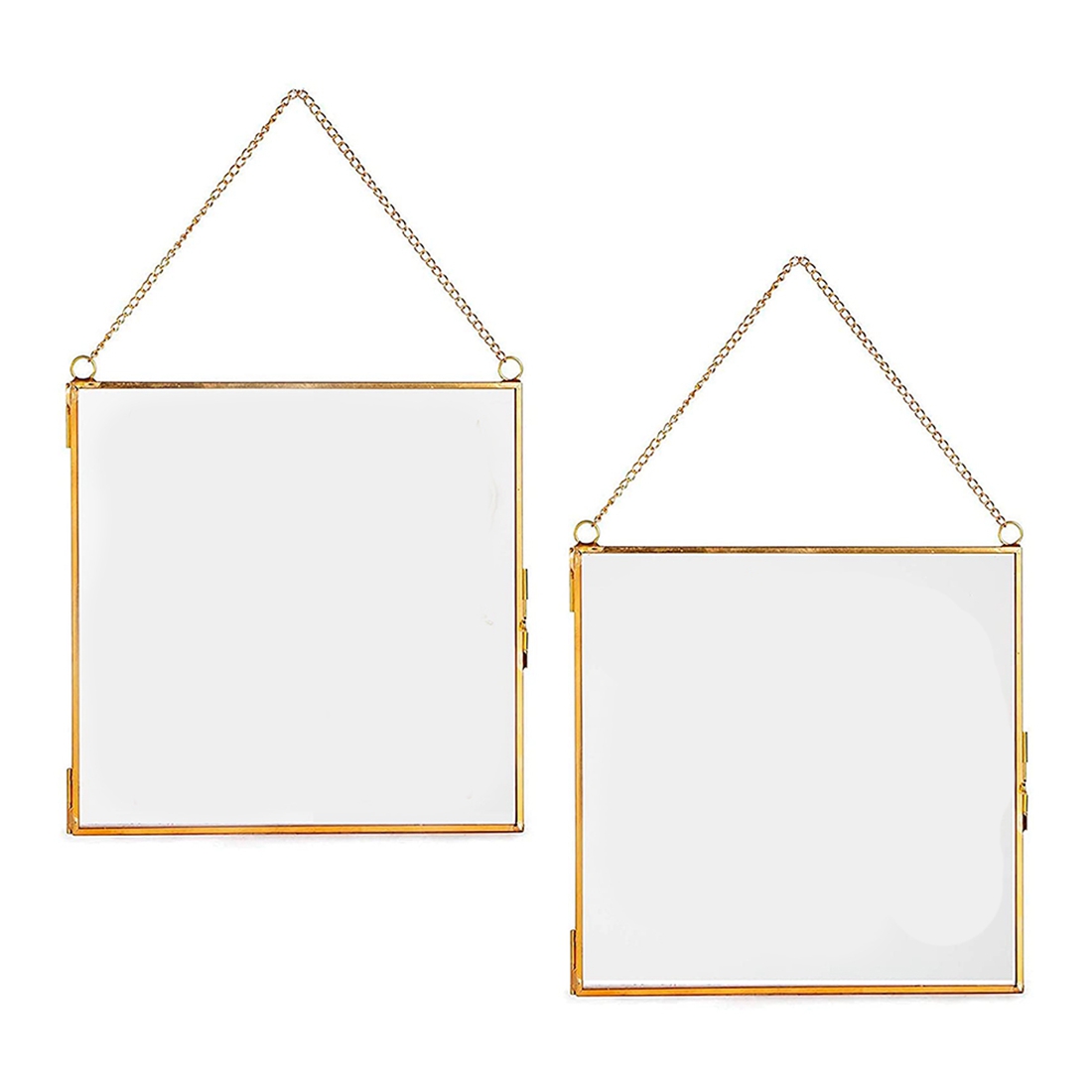2Pcs Glass Frame for Pressed Flowers, Leaf and Artwork - Hanging Square Metal Picture Frames,Clear Double Glass Floating