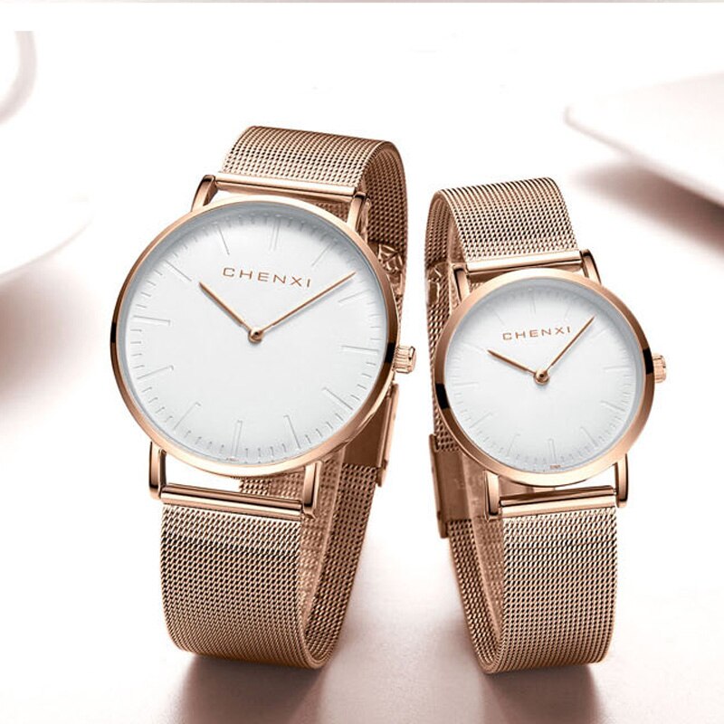 Minimalisme Vrouwen Mannen Lover 'S Horloges Waterdicht Rose Goud Paar Paar Horloge Simple Casual Jurk Horloge Klok