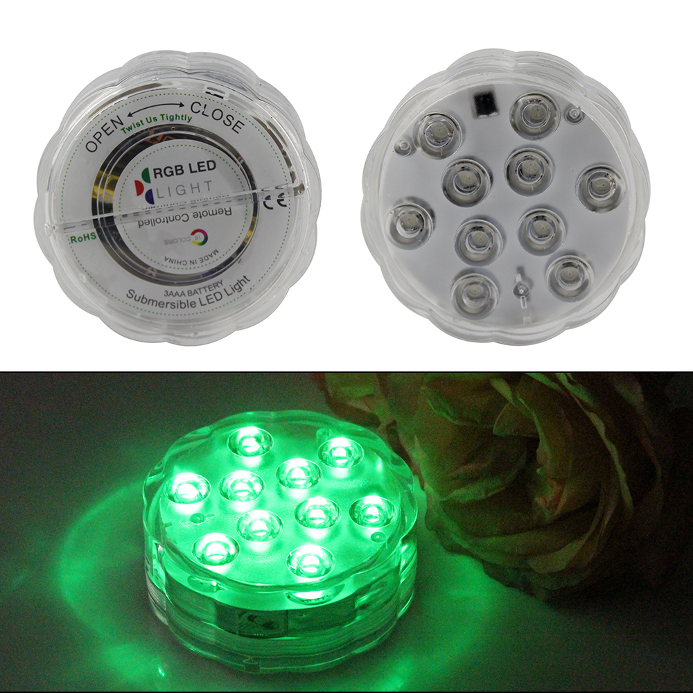BORUiT 10 LED Remote Control RGB Submersible Light Battery Operated Waterproof Underwater Light Flower Vase Fish Tank Pool Light