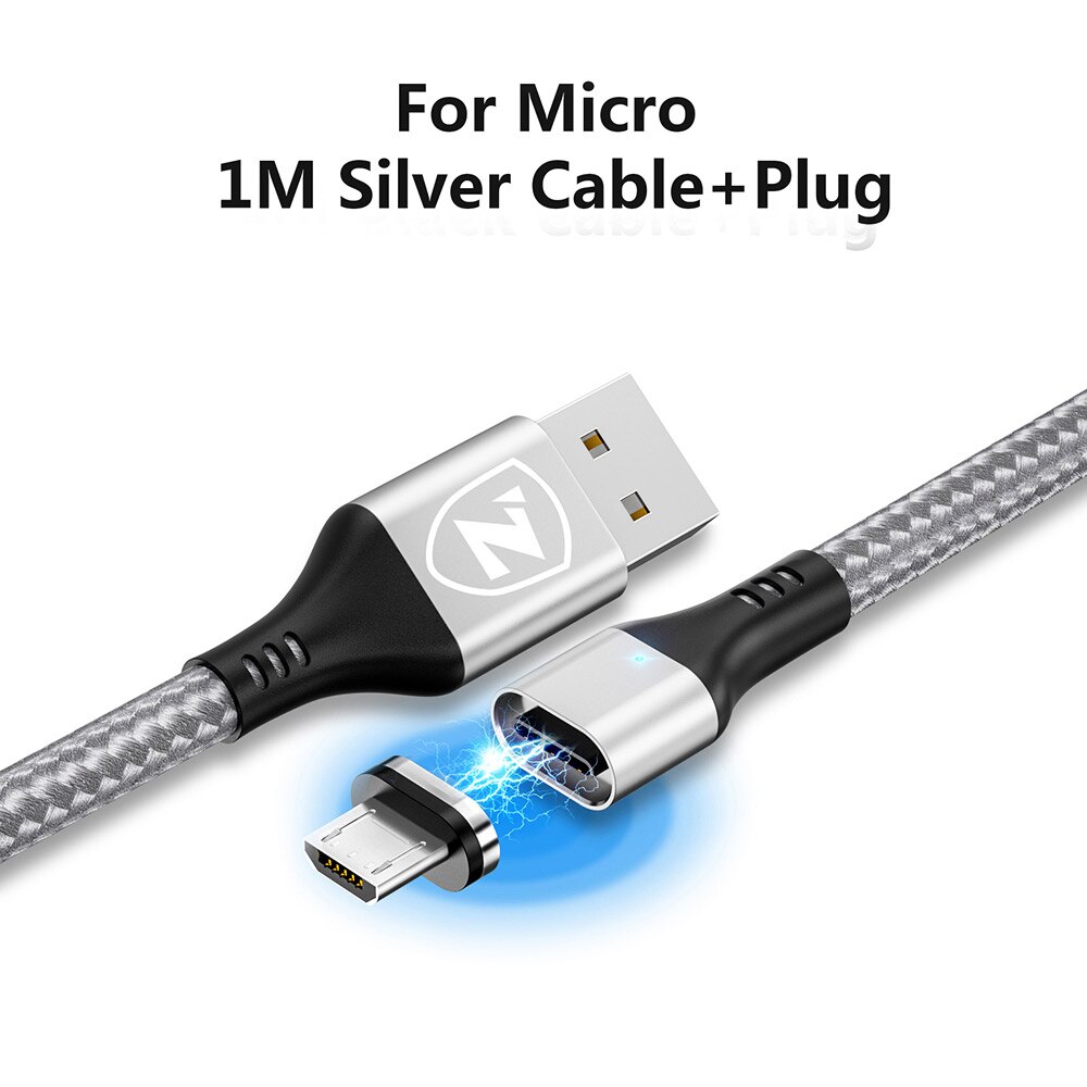ZRSE Magnetic Micro Usb Cable For Iphone Samsung 3A Fast Charging Data Wire Cord Magnet Charger Usb Type C Mobile Phone Cable: SilverMicro