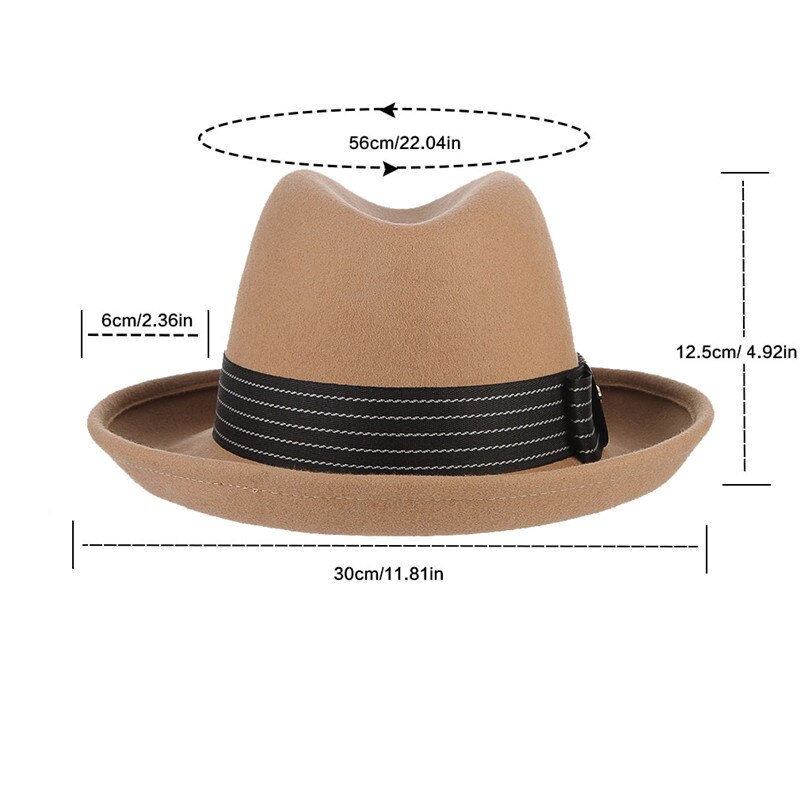 GEMVIE-chapeau Homburg Fedoras pour hommes et femmes, chapeau Gentleman, Style européen rétro, à bord incurvé, couleur unie, en feutre 100% laine