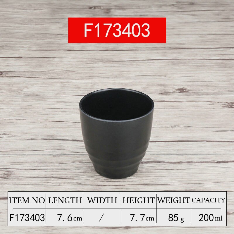 A5 Black Scrub Melamine Tableware Imitation Porcelain Plastic Restaurant Drink Tea Cup Tumblerful Tea Cup Water Coffee Cup 1 PCS: F173403