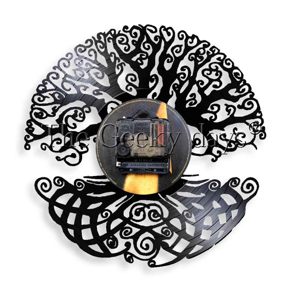 1 pièce arbre de vie géométrie sacrée Led veilleuses sacré arbre Vintage vinyle disque Longplay horloge vert vie ombre Art