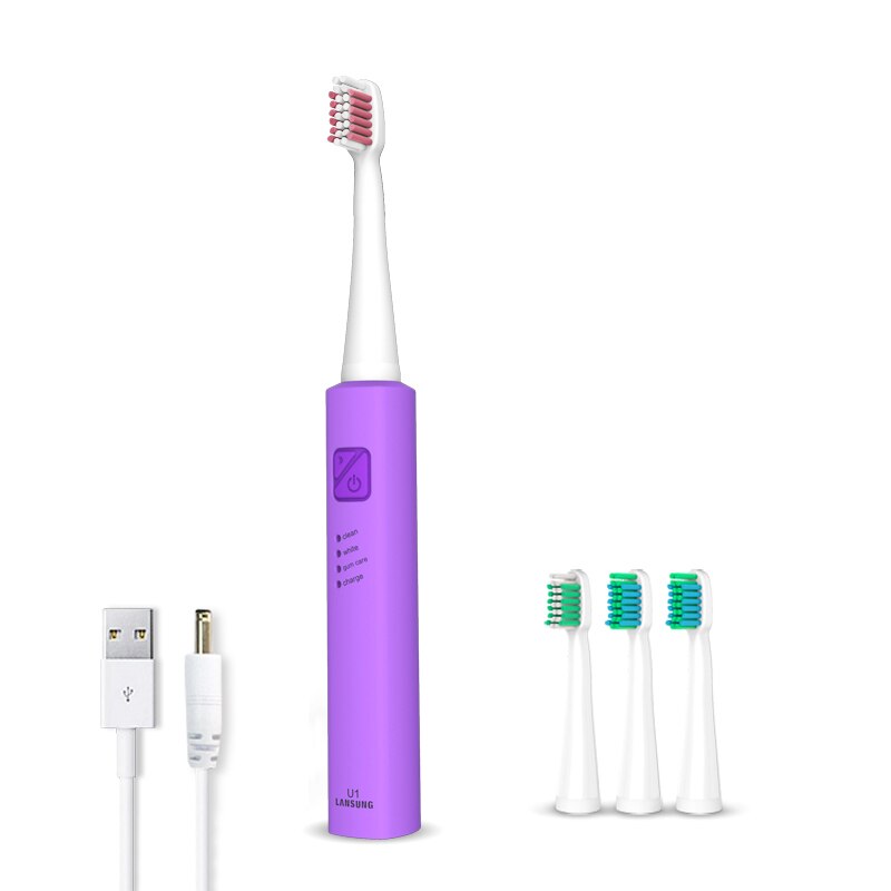 Ultrasonic Sonic Electric Toothbrush Rechargeable Tooth Brushes electric toothbrush with U1 tooth brush heads cepillo dental 4: purple 4 heads