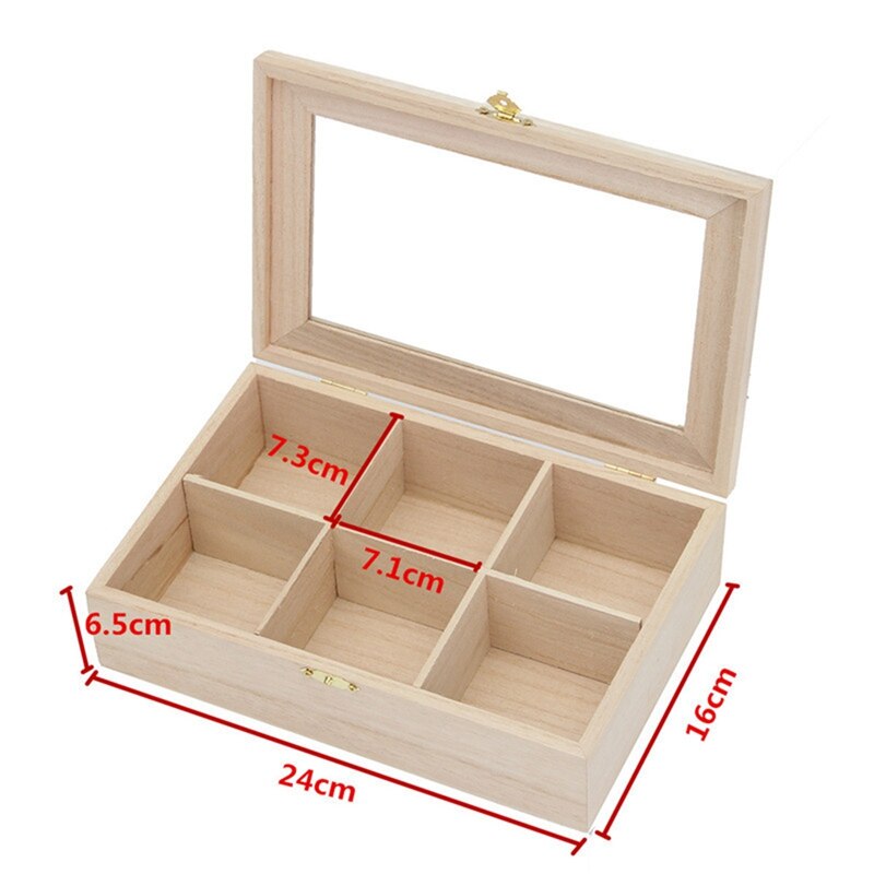 --6 Compartments Tea Box Natural Wood Tea Bag Durable Jewelry Organizer Storage Box Wood Sugar Boxes Packet Contai