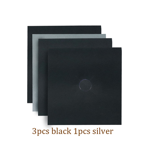 42 4pcs/set Gas Stove Cooker Protectors Cover/liner Clean Mat Pad Kitchen Gas Stove Stovetop Protector Kitchen Accessories: 3pc black 1pc Silver